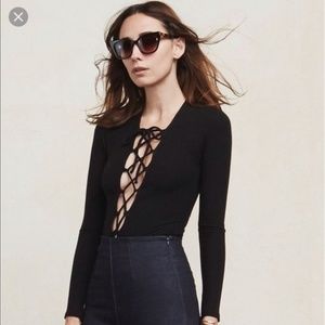 Reformation Ribbed Knit Lace up Bodysuit